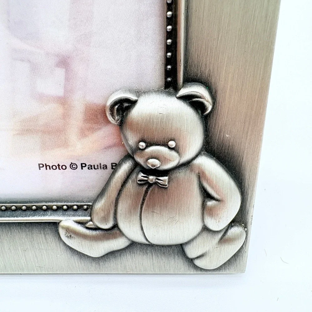 Silver Teddy Bear Baby Picture Frame Nursery Decor Baby Shower Gift 3.5x5